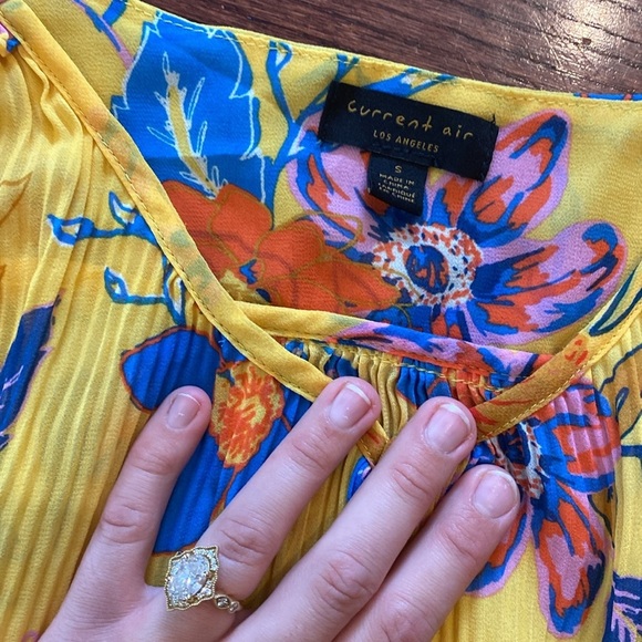 Anthropologie Current Air Ruched Yellow and Blue Blouse - Picture 2 of 5